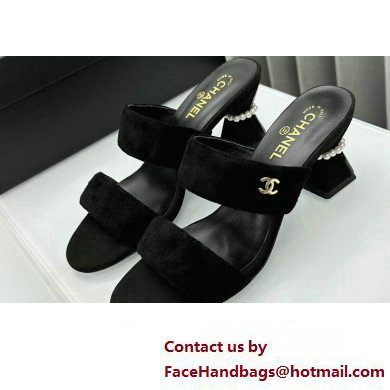 Chanel Kid Suede  &  Imitation Pearls Mules G45685 Black 2024